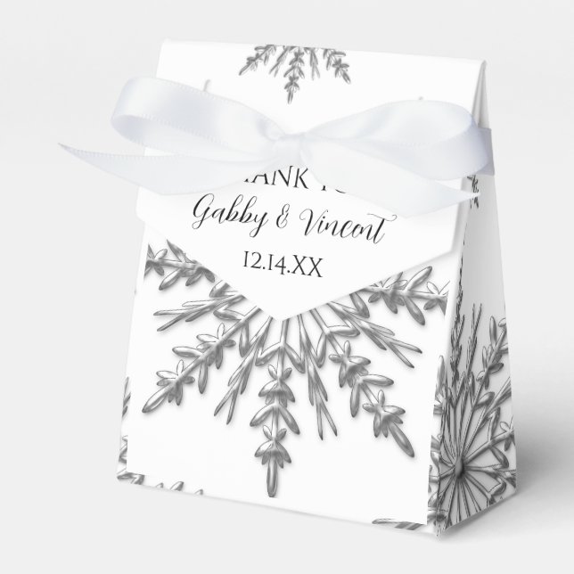 Caixinha De Lembrancinhas Casamento no inverno Faux Silver Snowflakes (Frente)