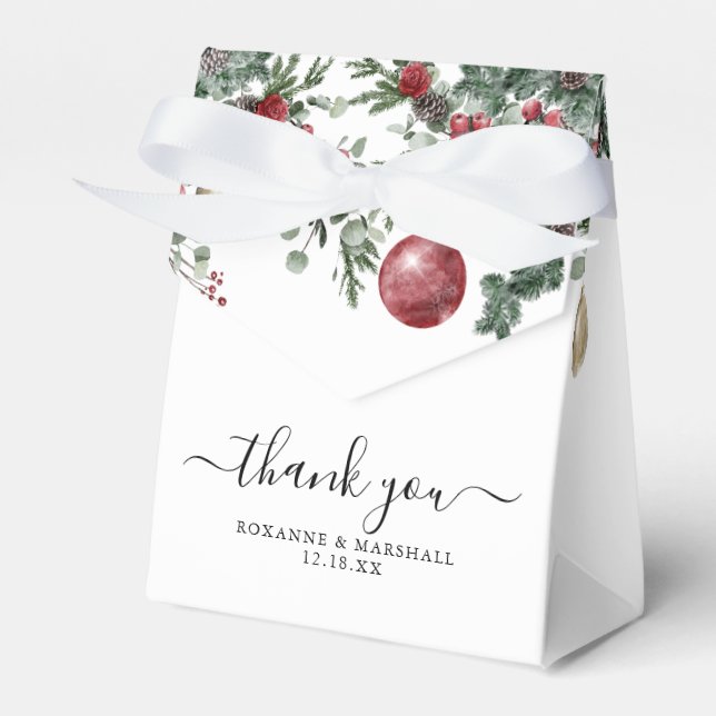 Caixinha De Lembrancinhas Casamento no inverno Floral de Natal Elegante (Frente)