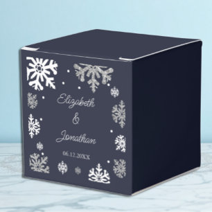 Caixinha De Lembrancinhas Casamento no inverno marinho Azul Flocos de Neve