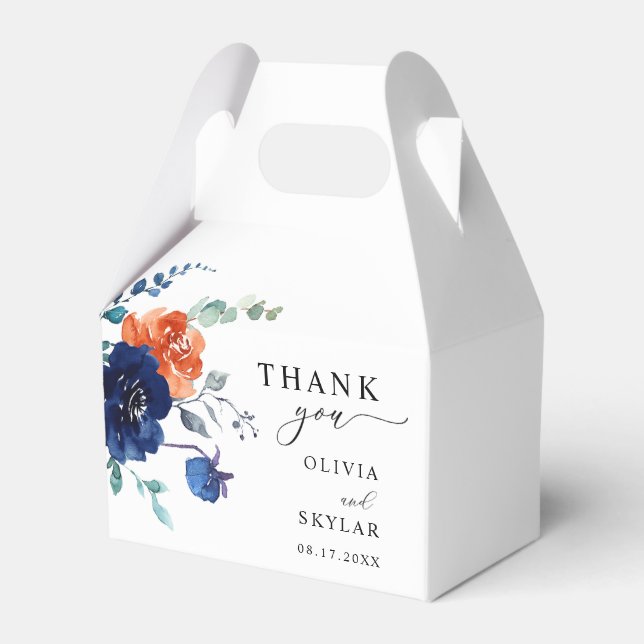 Caixinha De Lembrancinhas Casamento outono Floral Elegante Laranja Queimado  (Frente)