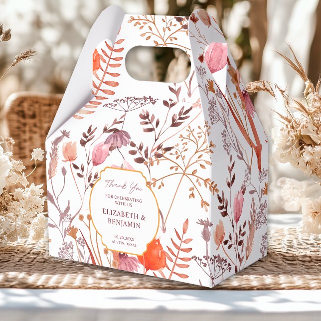 Caixinha De Lembrancinhas Casamento outono Russo Dourado de Flores Selvagens (Criador carregado)