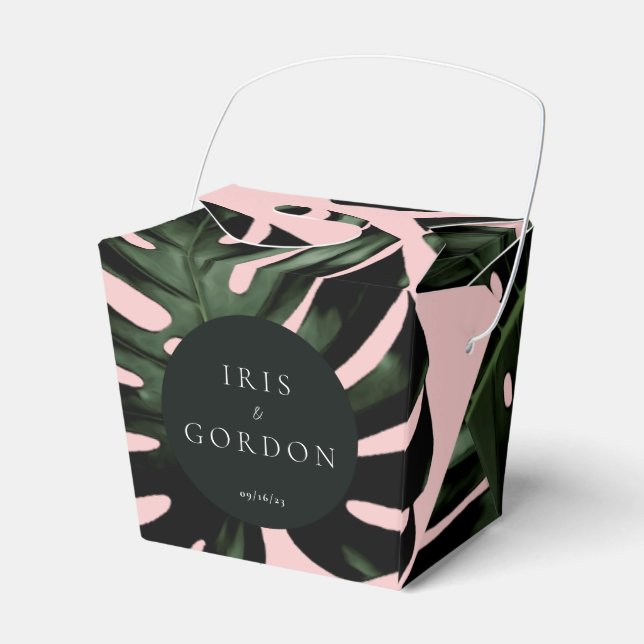 Caixinha De Lembrancinhas Casamento Personalizado com Folha de Palmeira Trop (Frente)