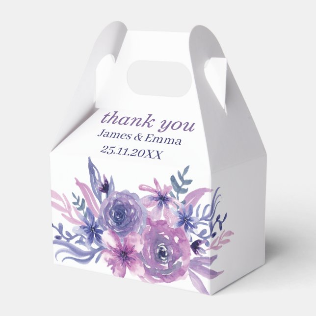 Caixinha De Lembrancinhas Casamento Personalizado Da Flor Roxo Elegante (Frente)