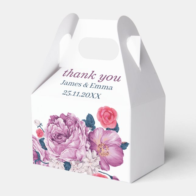 Caixinha De Lembrancinhas Casamento Personalizado Da Flor Roxo Elegante (Frente)