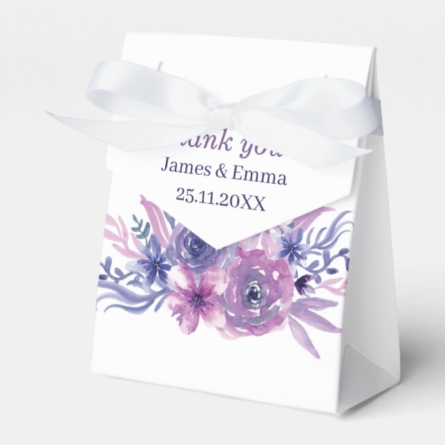 Caixinha De Lembrancinhas Casamento Personalizado Da Flor Roxo Elegante (Frente)