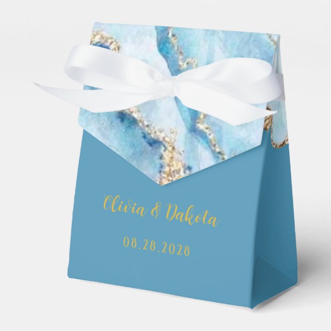 Caixinha De Lembrancinhas Casamento Personalizado de Dusty Blue e Agate Dour (Frente)
