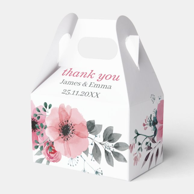 Caixinha De Lembrancinhas Casamento Personalizado de Flor de Rosa Elegante (Frente)