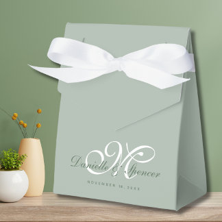 Caixinha De Lembrancinhas Casamento Personalizado De Monograma Verde Sólido