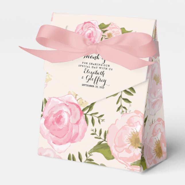 Caixinha De Lembrancinhas Casamento Personalizado Floral Rosa Rosa Moderno (Frente)
