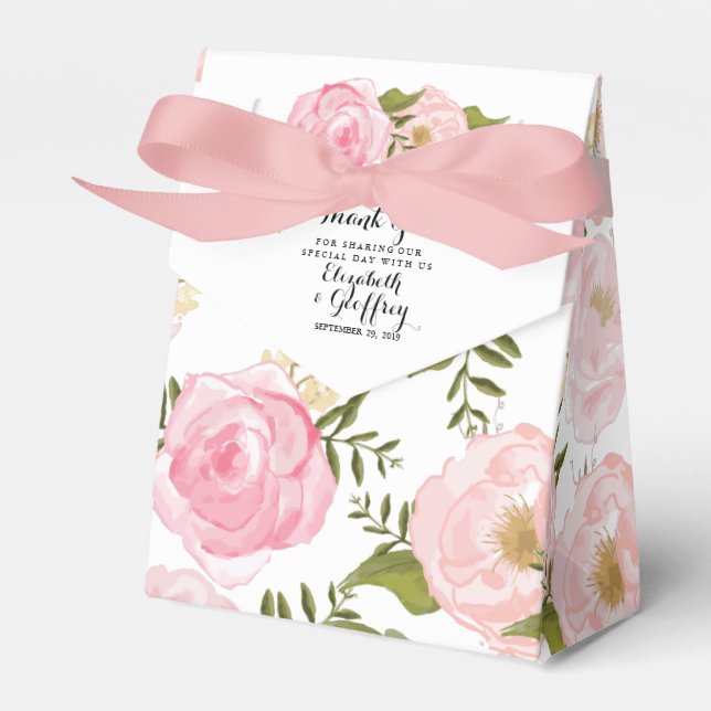 Caixinha De Lembrancinhas Casamento Personalizado Floral Rosa Rosa Moderno (Frente)