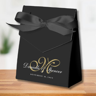 Caixinha De Lembrancinhas Casamento Personalizado Preto e Dourado Monograma
