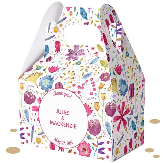 Caixinha De Lembrancinhas Casamento por Aquarela das Flores de Hedgerow (Floral watercolor wedding favor box)