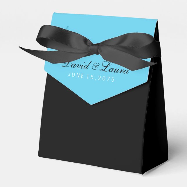 Caixinha De Lembrancinhas Casamento Preto Branco e Azul Turquesa (Frente)