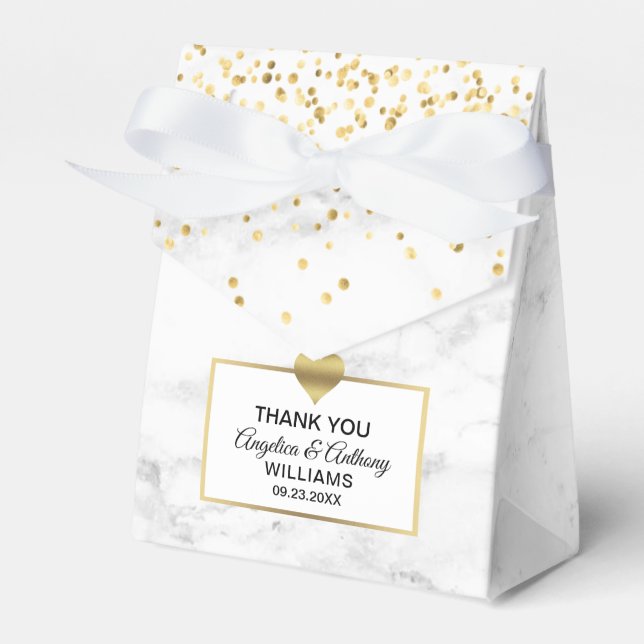 Caixinha De Lembrancinhas Casamento Preto Dourado do Mármaco Branco Favorito (Frente)