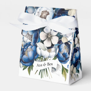 Caixinha De Lembrancinhas Casamento Real Azul e Silver Glittery Peony