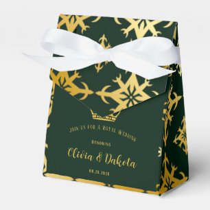 Caixinha De Lembrancinhas Casamento Real Dourado e Verde Esmeralda