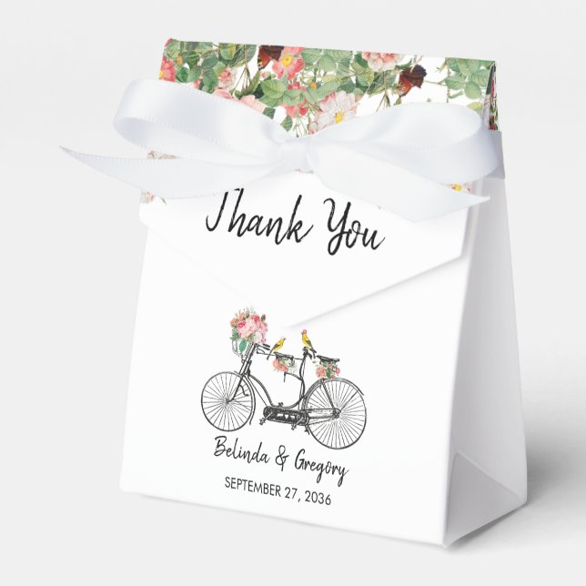 Caixinha De Lembrancinhas Casamento Romântico de Flores de Bicicletas e Aves (Frente)