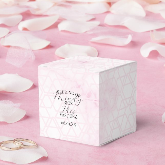 Caixinha De Lembrancinhas Casamento Rosa Abstrato Script Preto Mármore  (Casamento)