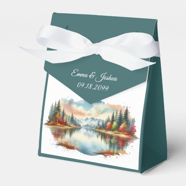 Caixinha De Lembrancinhas Casamento Rustic Autumn Lakeside Forest (Frente)