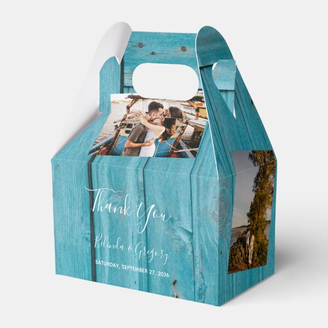 Caixinha De Lembrancinhas Casamento Rustic Blue Wood 4 Fotos (Frente)