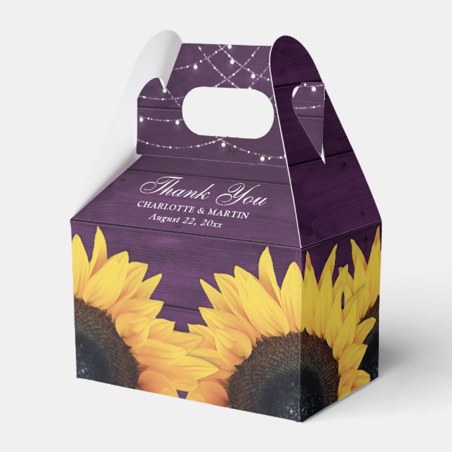 Caixinha De Lembrancinhas Casamento Rustic Country Purple Wood Sunflower (Frente)