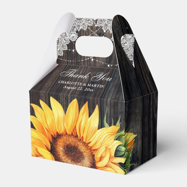 Caixinha De Lembrancinhas Casamento Rustic Country Sunflower Obrigado (Frente)