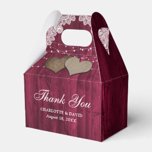 Caixinha De Lembrancinhas Casamento Rustic Country Wood Burgundy Obrigado