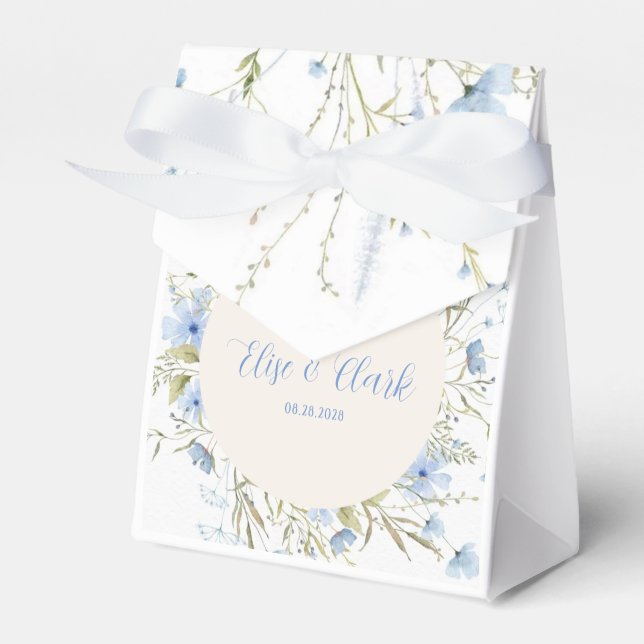 Caixinha De Lembrancinhas Casamento Rustic Dusty Blue Delicate Wildflower (Frente)