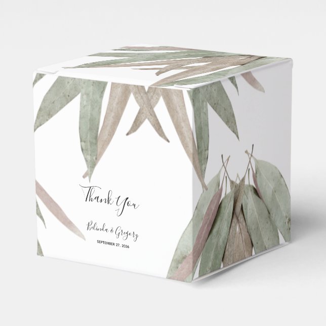 Caixinha De Lembrancinhas Casamento Rustic Eucalyptus Leaf (Frente)