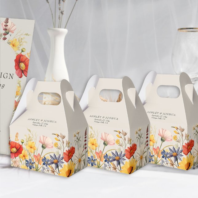 Caixinha De Lembrancinhas Casamento Rustic Floral Border (Wedding favor boxes from the Rustic Wildflower Wedding Collection by Darling & May)