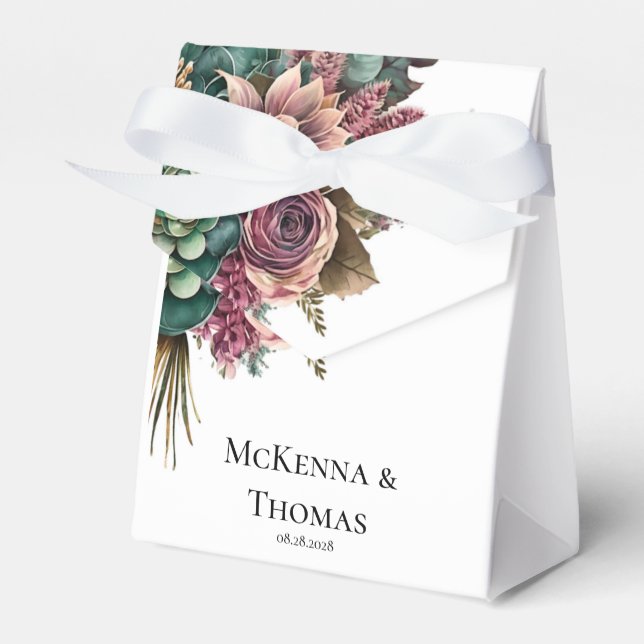 Caixinha De Lembrancinhas Casamento Suculento de Pequim Rosa e Verde (Frente)