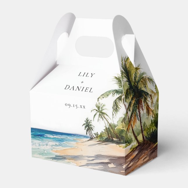 Caixinha De Lembrancinhas Casamento Tropical de Praia em Aquarela Elegante (Frente)