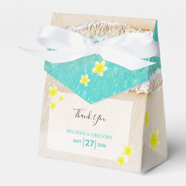 Caixinha De Lembrancinhas Casamento Tropical de Praia Yellow Plumeria Frangi (Frente)