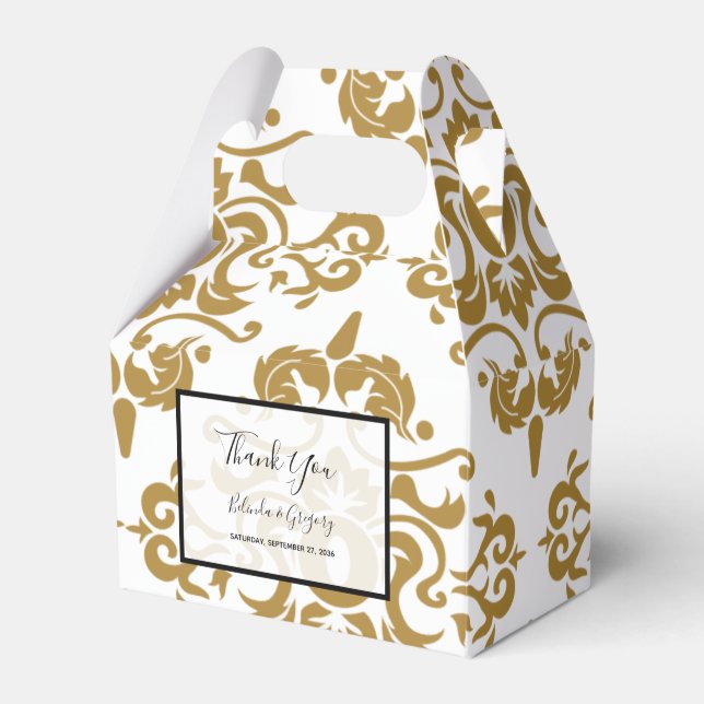 Caixinha De Lembrancinhas Casamento vintage Dourado Elegante (Frente)