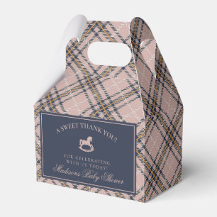 Caixinha De Lembrancinhas Cavalo de Balanço Xadrez Tartan Rosa Chás de Bebê