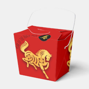 Caixinha De Lembrancinhas Cavalo Dourado Vermelho Recorte Ano Novo Chinês 20