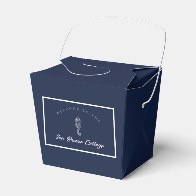 Caixinha De Lembrancinhas Cavalo-marinho branco e azul (Frente)