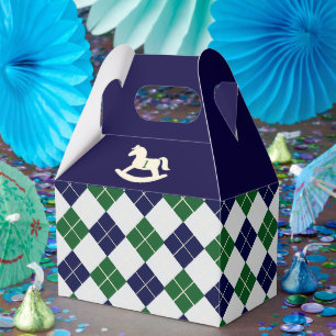 Caixinha De Lembrancinhas Cavalo Mecedor Preppy Argyle 1º Aniversário