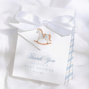 Caixinha De Lembrancinhas Cavalo Mecedor Xadrez Azul Obrigado Baby Shower