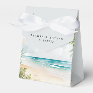 Caixinha De Lembrancinhas Cena de Praia com Aquarela Floral para Casamento d