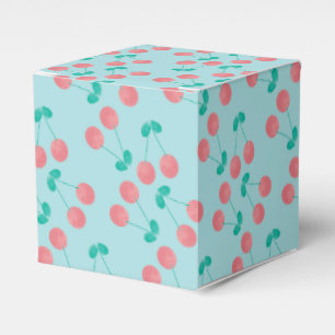 Caixinha De Lembrancinhas Cerejas Pintadas à Mão Aquarela Rosa Azul Claro