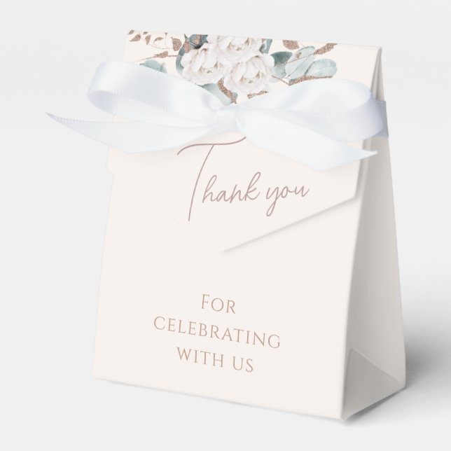 Caixinha De Lembrancinhas Chá de Bebê de Noivas com Rosas Brancas e Folhagen (Frente)