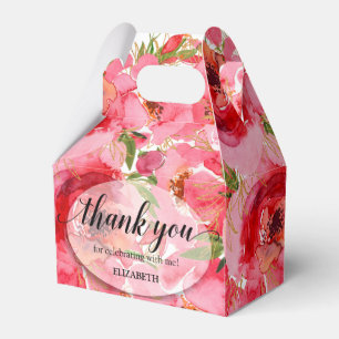 Caixinha De Lembrancinhas Chá de Bebê de Peônias Rosa em Aquarela