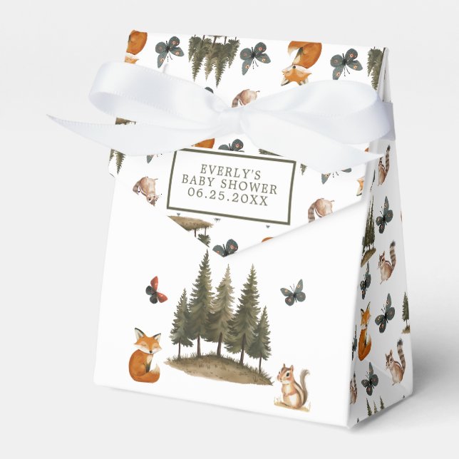 Caixinha De Lembrancinhas Chá de Bebê em Aquarela com Animais da Floresta (Frente)