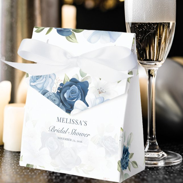 Caixinha De Lembrancinhas Chá de Bebê Floral Azul Elegante e Rústico (Dusty Blue Floral Elegant Bridal Shower Favor Box)