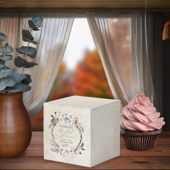 Caixinha De Lembrancinhas Chá de Bebê Floral Boho Muted Outono (Boho Muted Fall Floral and Grapevine Wreath "Fall in Love" Bridal Shower Collection Favor Box)