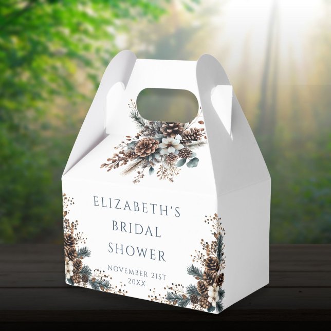 Caixinha De Lembrancinhas Chá de Bebê Floral Rústico de Florestas com Pinhas (Rustic Floral Pinecones Forest Bridal Shower Favor Boxes)