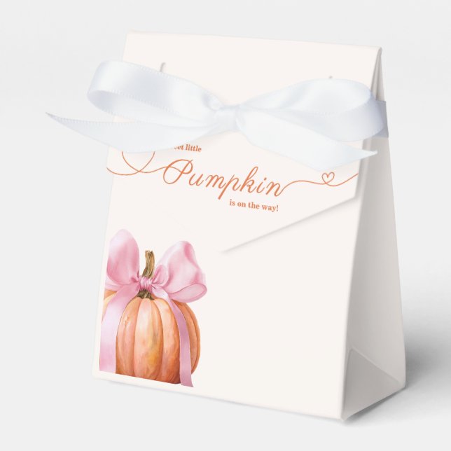 Caixinha De Lembrancinhas Chá de Bebê Little Pumpkin – Outono com Laço Rosa (Frente)