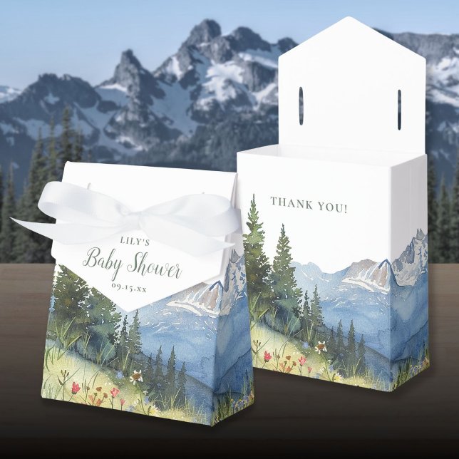 Caixinha De Lembrancinhas Chá de Bebê Montanha Aquarela Elegante Moderna (Modern Elegant Watercolor Mountain Baby Shower Favor Boxes)