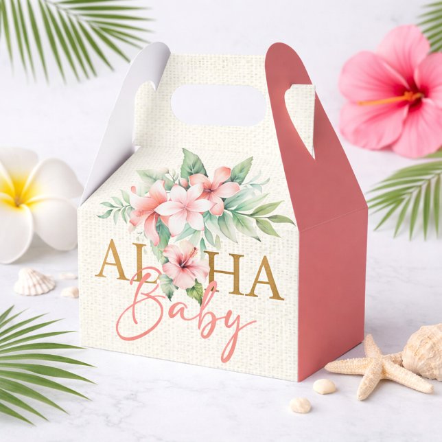 Caixinha De Lembrancinhas Chá de Bebê Tropical Aloha (Tropical Coral Pink Floral Aloha Baby Shower Favor Boxes)
